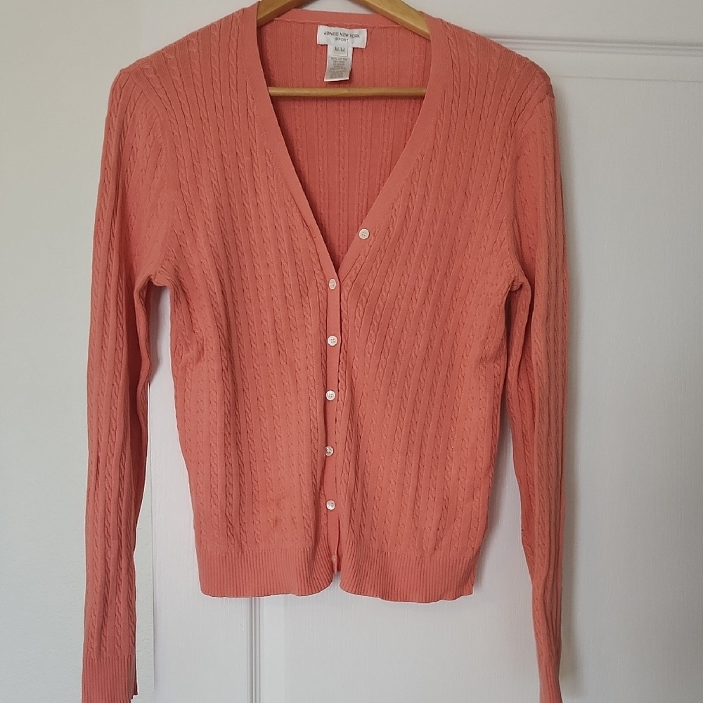 Jones New York Orange Ribbed Cardigan Sweater